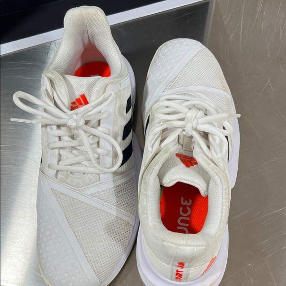 Adidas Men's White Athletic Shoes with Black Stripes - Picture 6 of 6